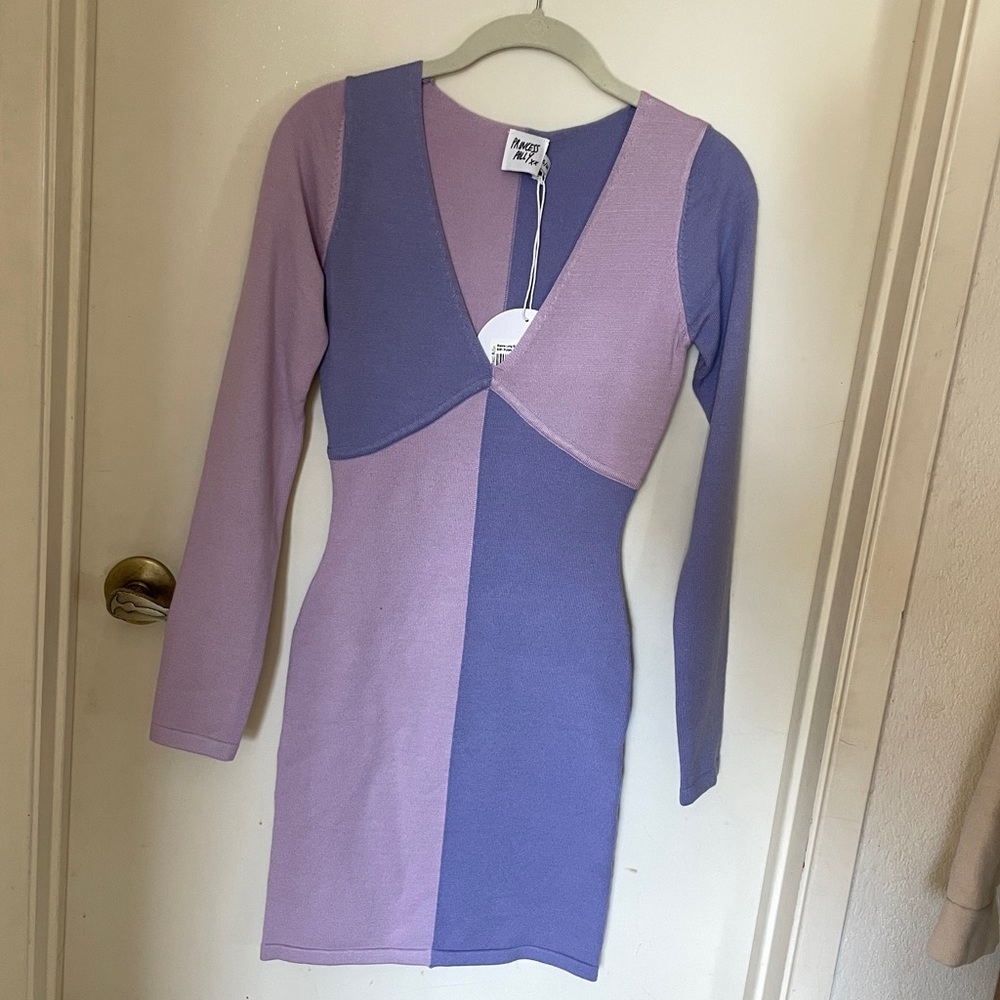 Princess polly purple and pink long sleeve body on dress